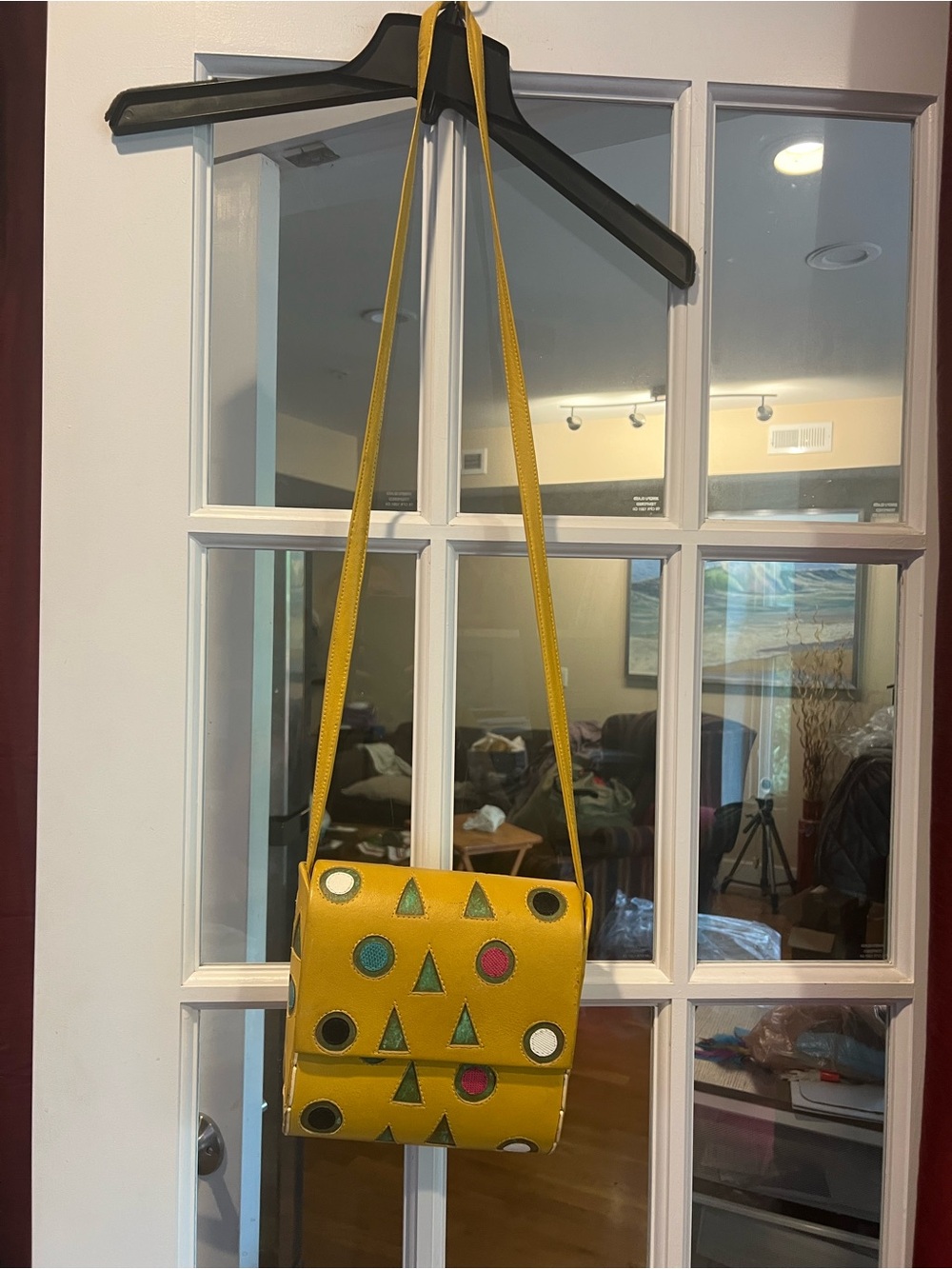 Mille fiori vintage  Yellow Geometric Accent Crossbody Bag with Adjustable Strap